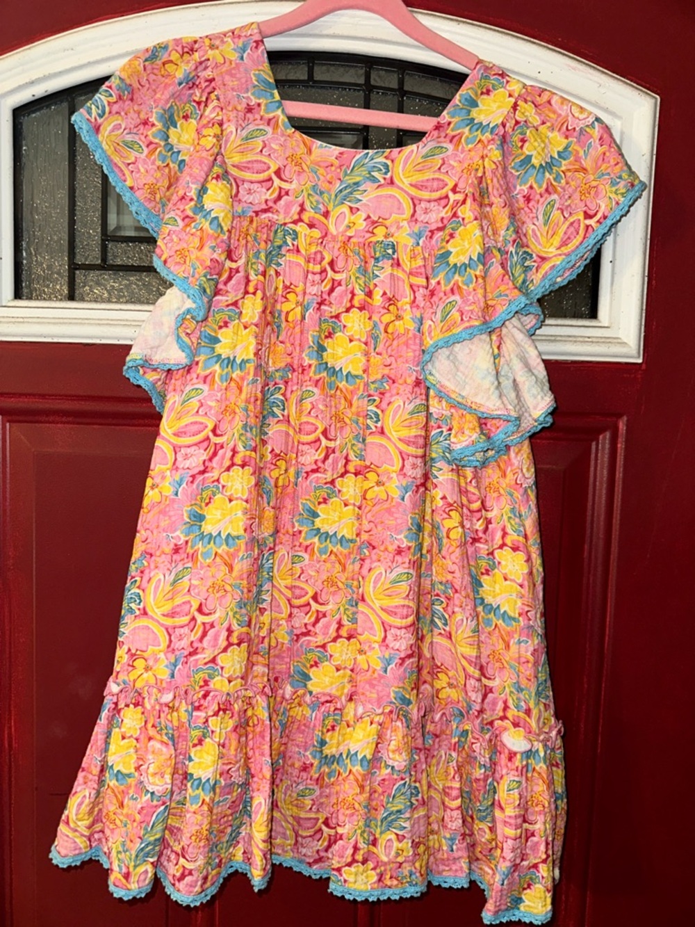cheeky plum Pink Floral Girls' Dress with Yellow & Blue Accents